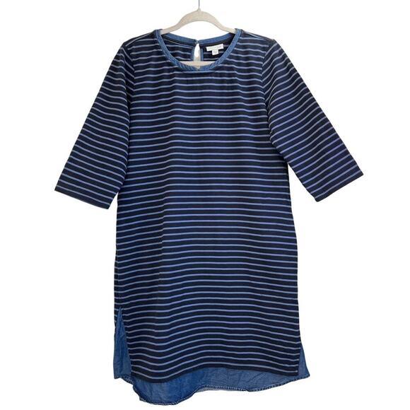 J.Jill Womens M Blue Striped Pullover Shift Pockets Chambray Collar/finish - Picture 1 of 7